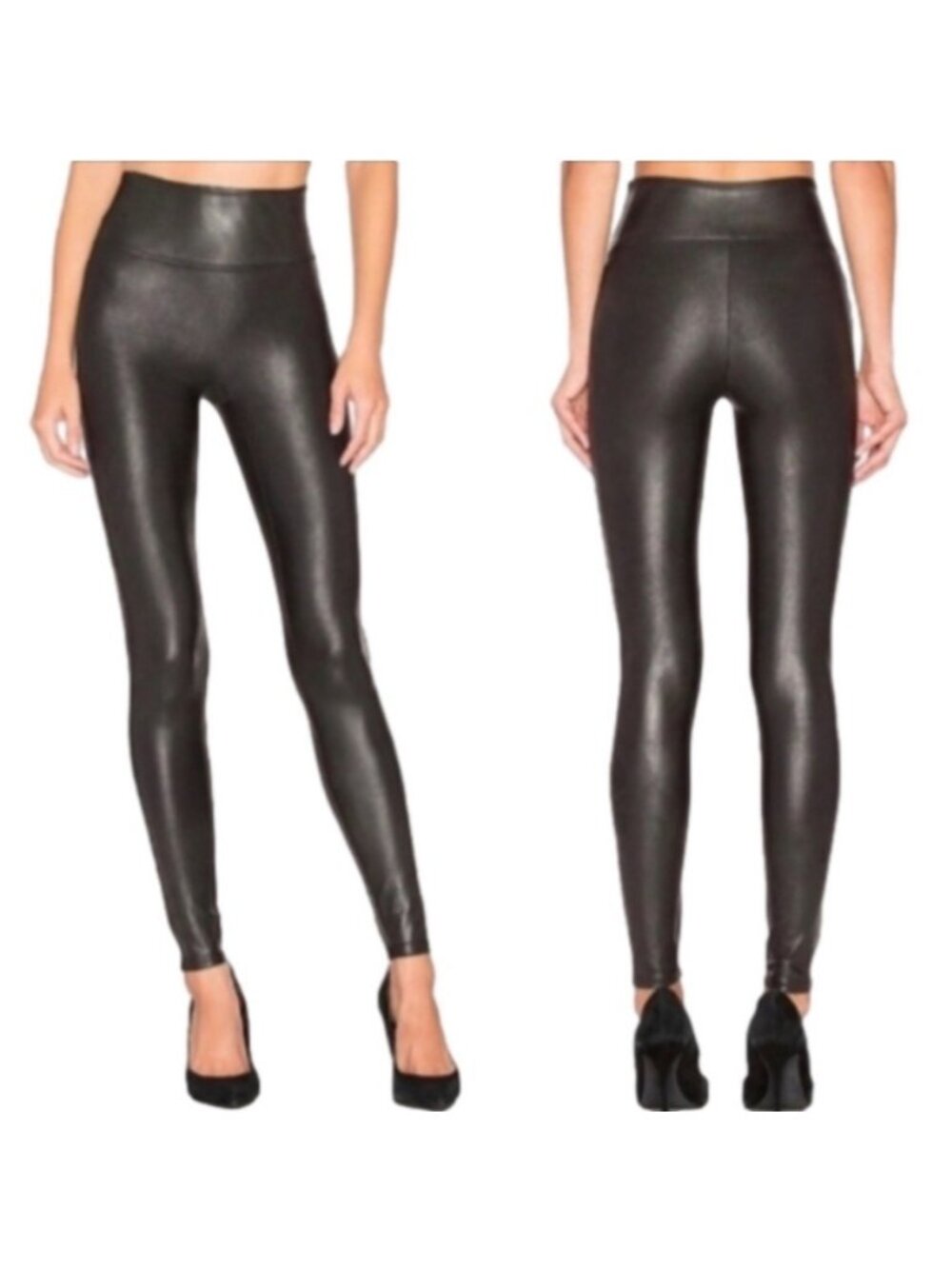 Spanx High Waist Faux Leather Black shiny leggings Size L